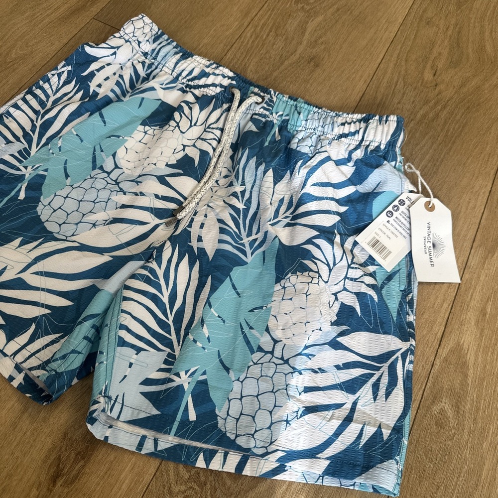 Vintage Summer Men's Hawaiian Pineapple Swim Shorts Mesh Brief Size Large‎ Teal